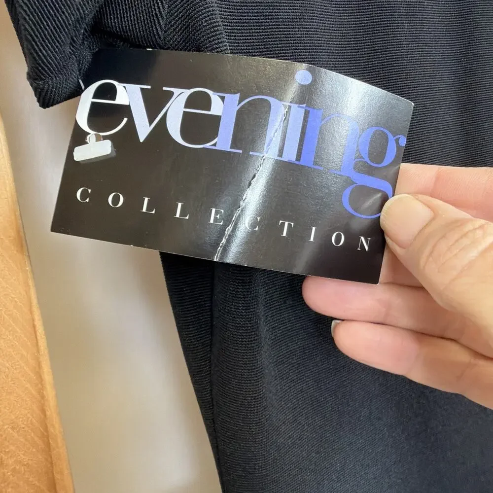 NWT Vintage Tadashi Shoji Black Mixed Material Maxi Gown Size 12 Made in USA - Picture 9 of 11